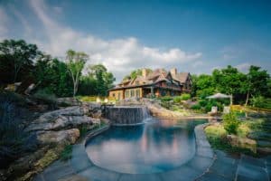 out door pool with waterfall