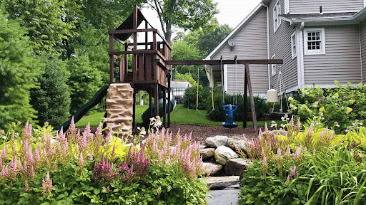 Backyard with kids outdoor swing set